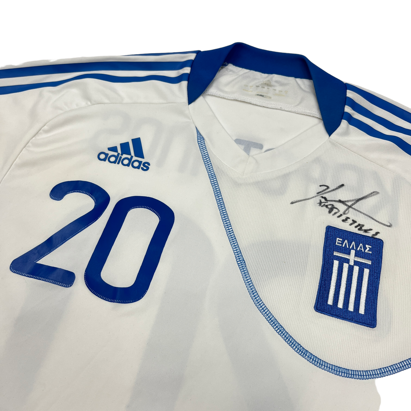 01888 Adidas Greek National Soccer Team 2010 Pantolis Kapetanos Home Jerseys ( signed )