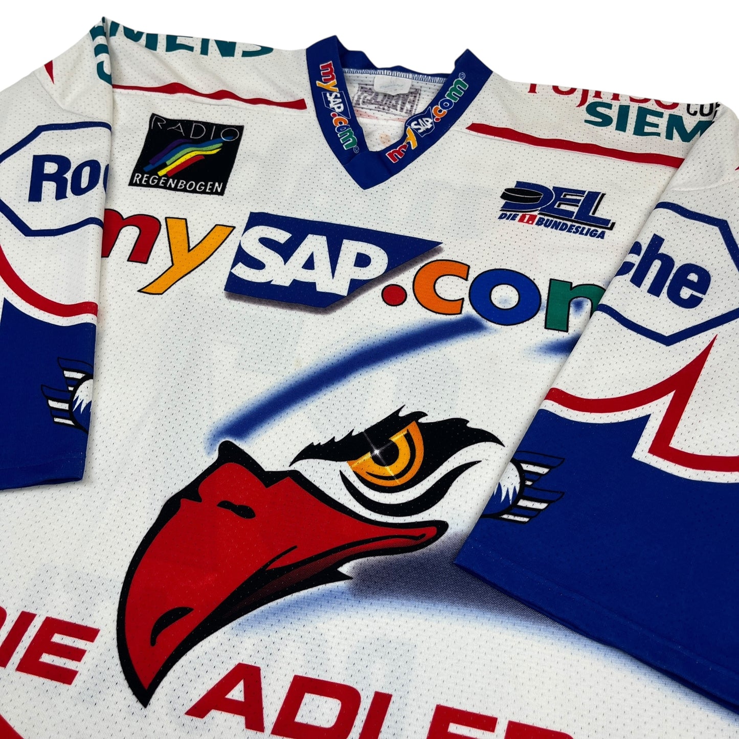 EWALD ADLER MANNHEIM Mike Rosati „team signed“ 2001/02 Icehockey Jersey.