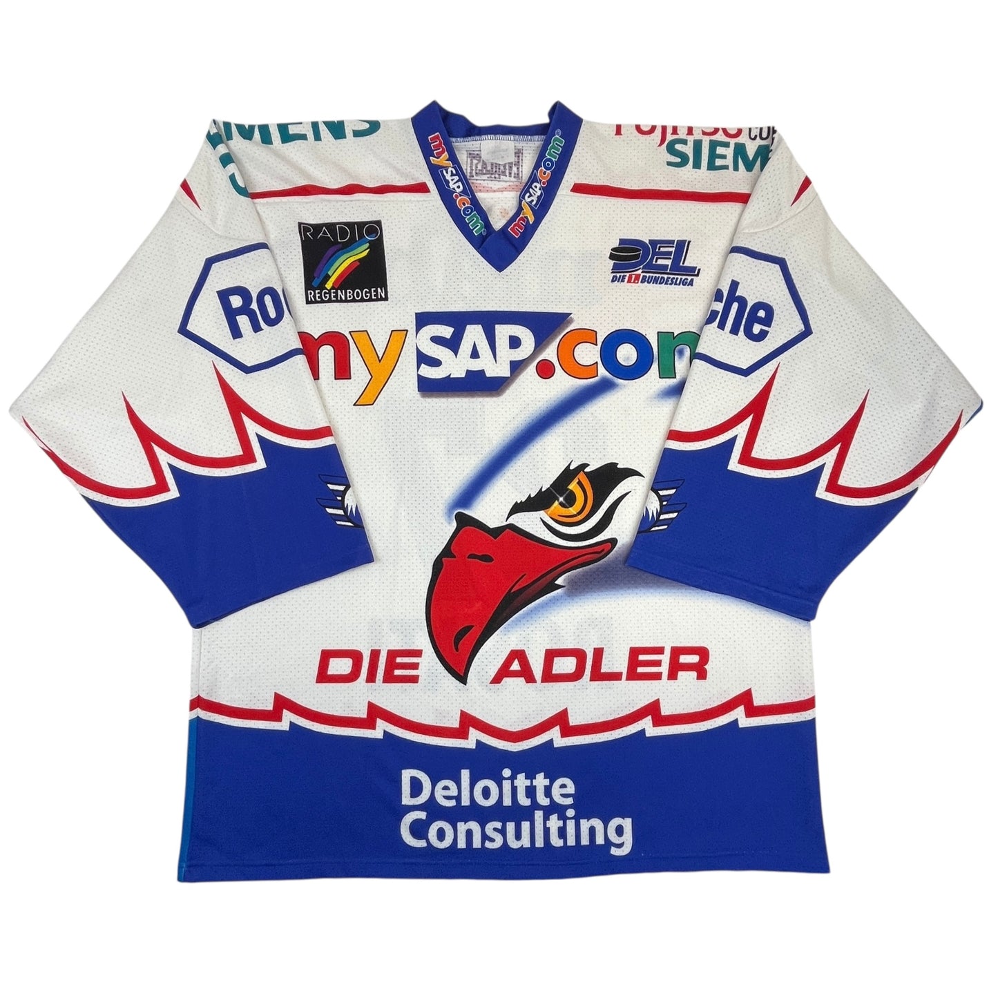 EWALD ADLER MANNHEIM Mike Rosati „team signed“ 2001/02 Icehockey Jersey.