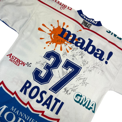 EWALD ADLER MANNHEIM Mike Rosati „team signed“ 2001/02 Icehockey Jersey.